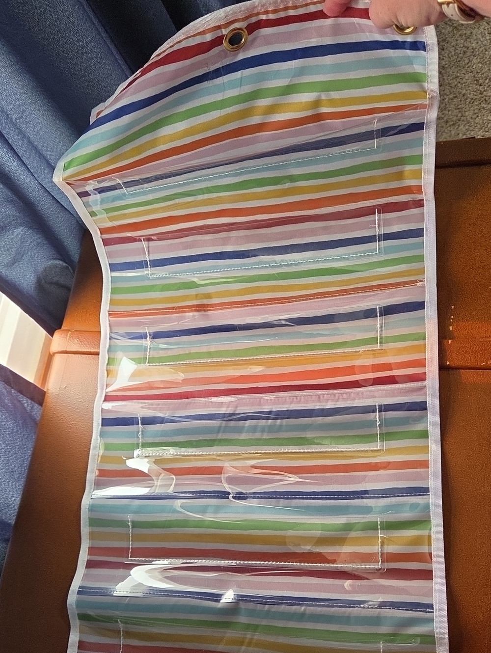 Striped Hanging Organizer in Rainbow Colors